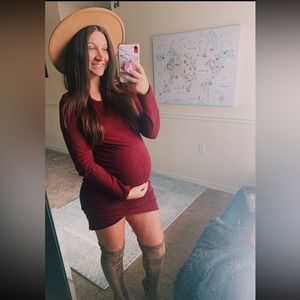 Burgundy “bump friendly” dress